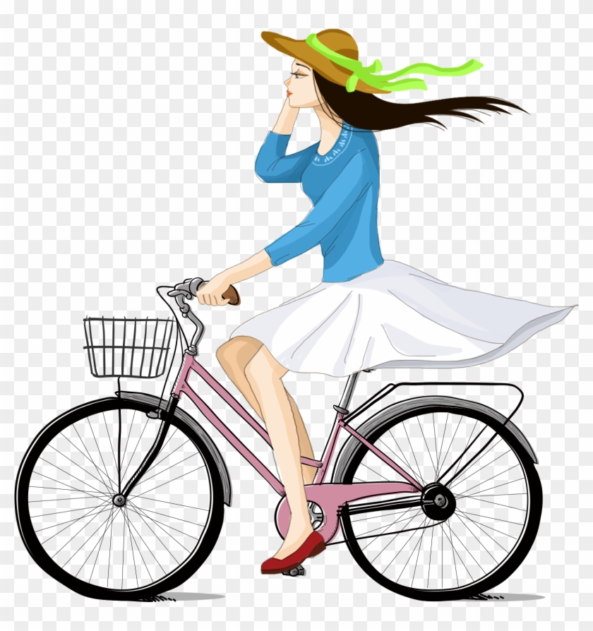 Hand Drawn Cartoon Girl Cycling Decoration Vector, HD Png Download -  1558x1585(#1006781) - PngFind
