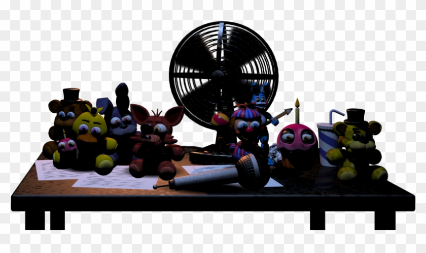 fnaf 2 all plushies on desk