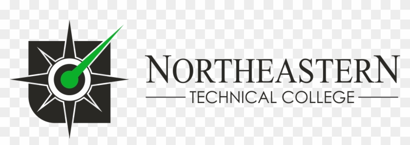 Northeastern Technical College Logo featuring back and white text with a compass