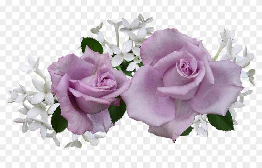 Mauve, Rose, With, White, Flowers - Purple And White Flowers Png