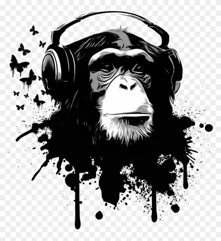 Pacific-dark - Monkey With Headphones Art, HD Png Download - 786x855