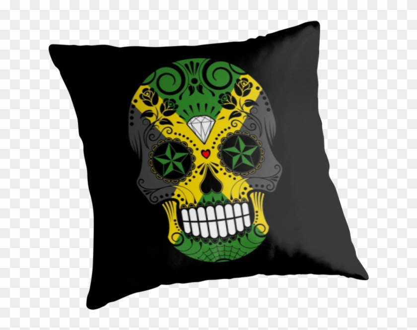 Sugar Skull With Roses And Flag Of Jamaica By Jeff Jamaica Tattoo Hd Png Download 875x875 Pngfind