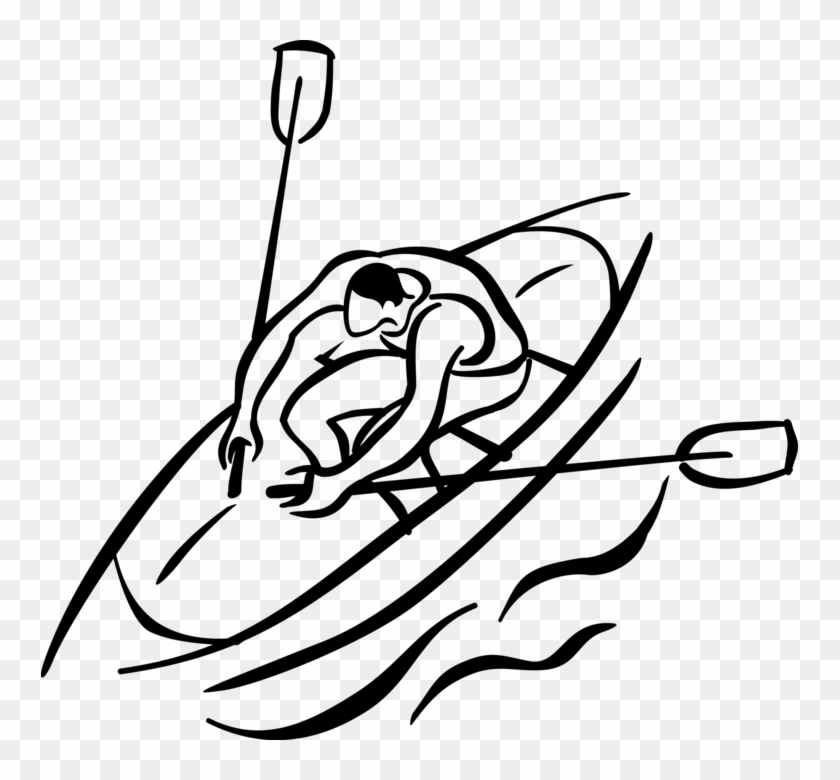 Vector Illustration Of Rower Rowing Watercraft Boat - Line Art, HD Png ...