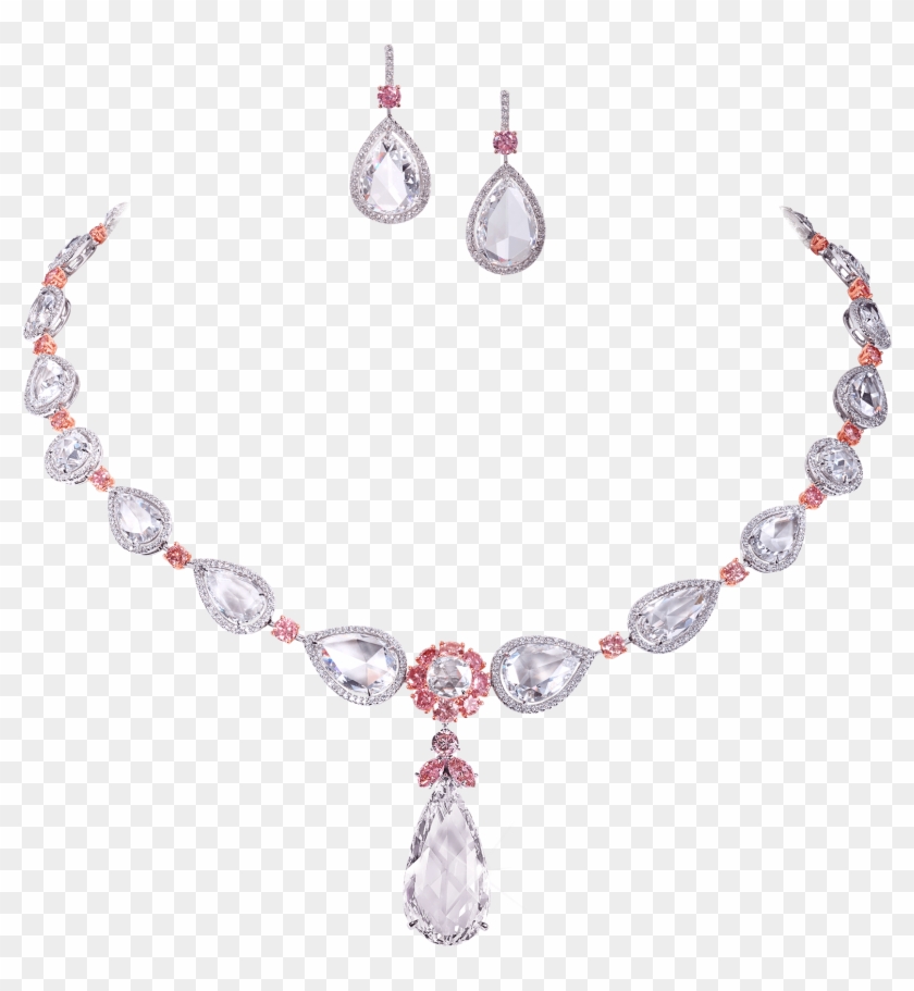 Rose Cut, Round Diamond And Pink Diamond Suite - Necklace, HD Png ...