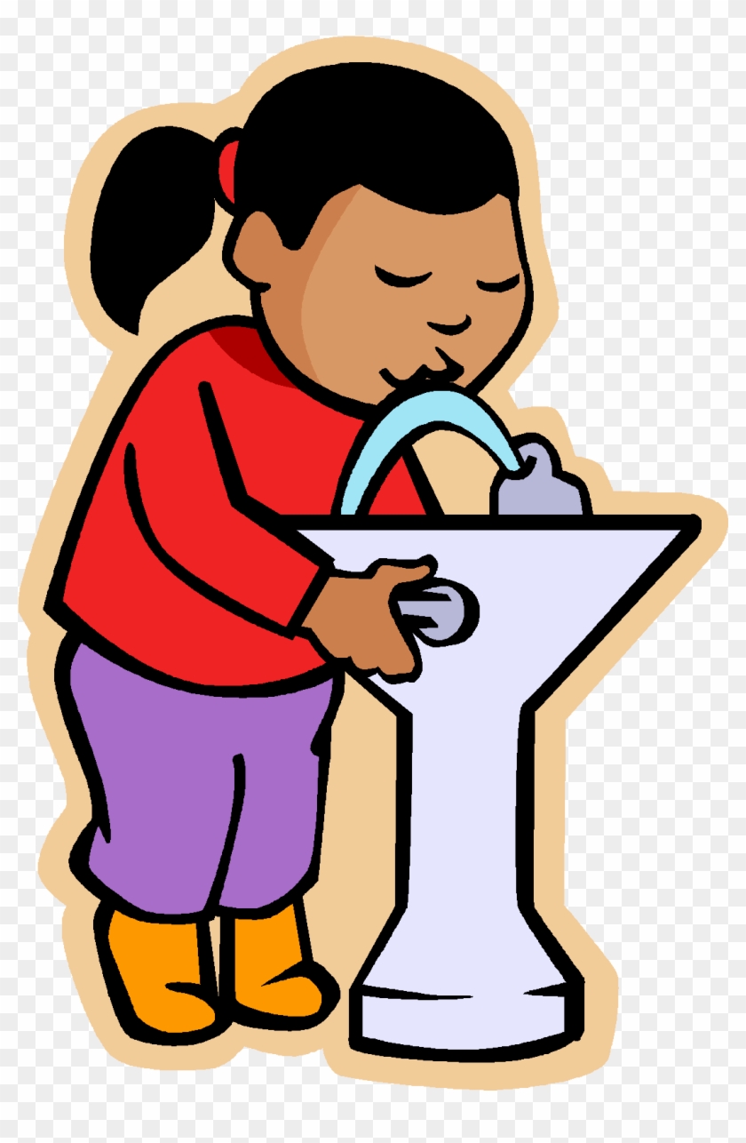 kid drinking water from fountain