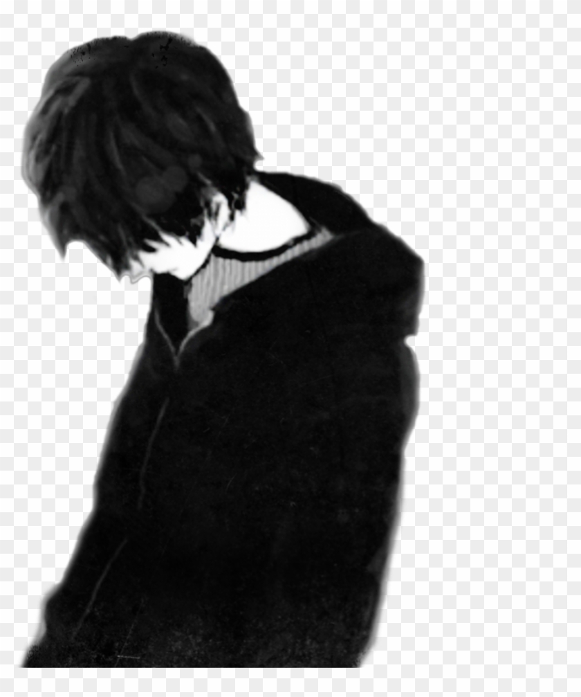 Sad Boy Black Only Me Anime Boy - Depression Drawings Of A Boy, HD Png