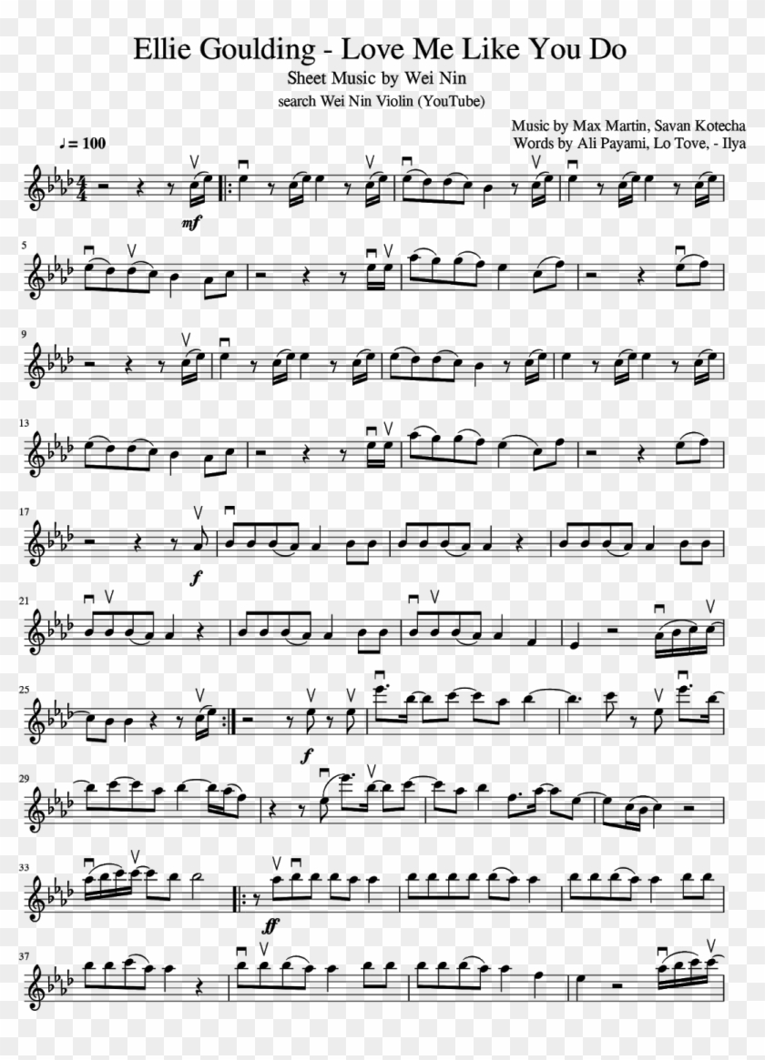 Love Me Like You Do Youtube Believer Imagine Dragons Violin Sheet Music Hd Png Download 1132x1600 Pngfind
