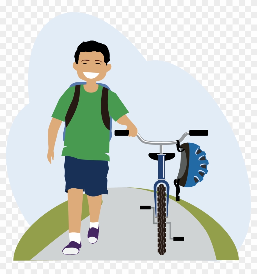 Kid Walking Bike - Walking A Bike Cartoon, HD Png Download -  1821x1855(#1826778) - PngFind