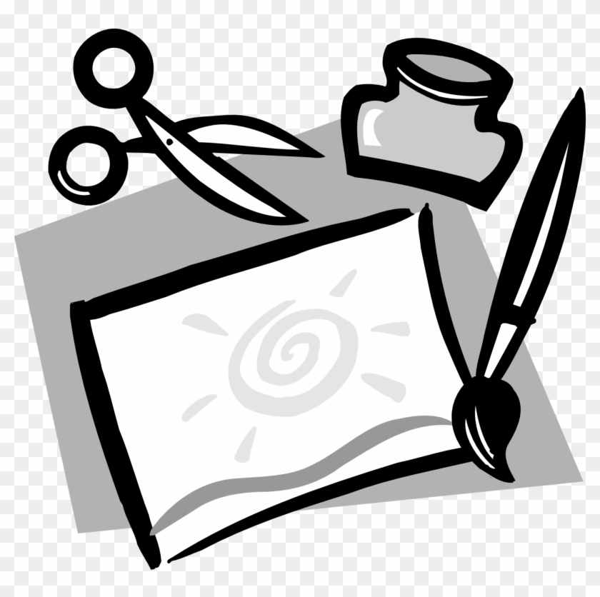 Artwork Paintbrush Scissors And Glue Black White Line Hd Png
