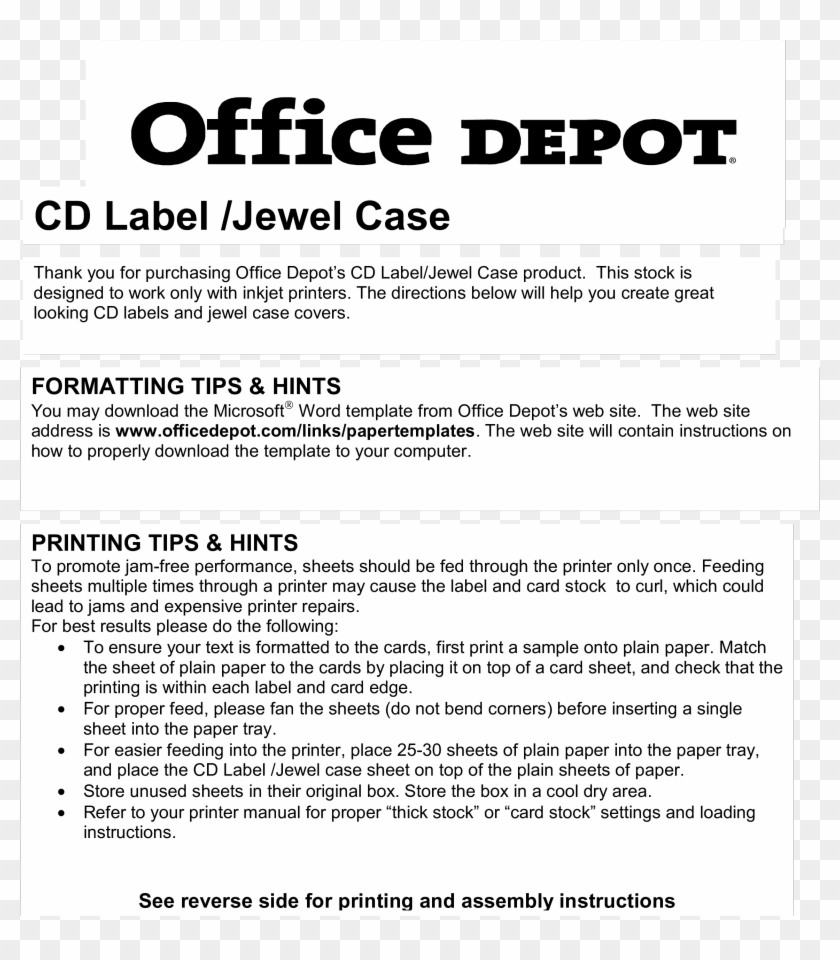 Cd Case Template - Office Depot, HD Png Download - 23x23 With Regard To Office Depot Label Template