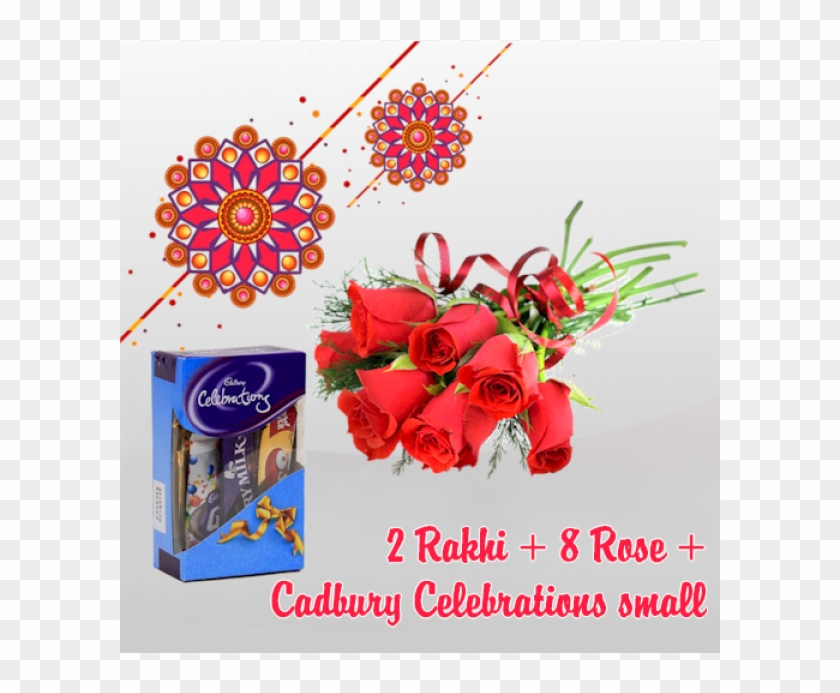 2 Rakhi 8 Rose Cadbury Celebbration Small Poze Cu Trandafiri