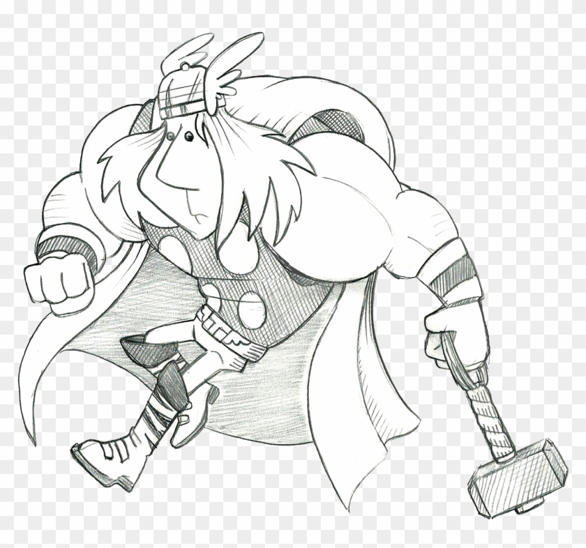 The Original Pencil Sketch Of Classic Thor - Cartoon, HD Png Download -  1586x1399(#2078661) - PngFind