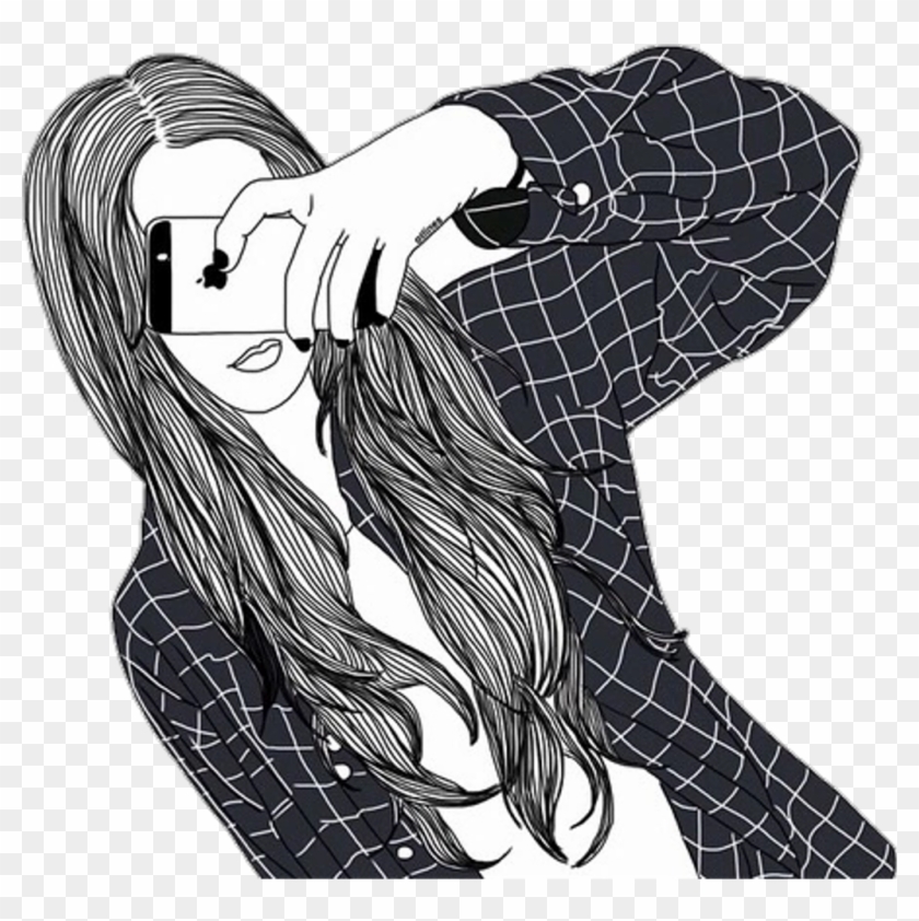 Aesthetic Aesthetictumblr Tumblr Png Outline Girl Girlt - Girl Drawing  Covering Face, Transparent Png - 1024x978(#2147698) - PngFind