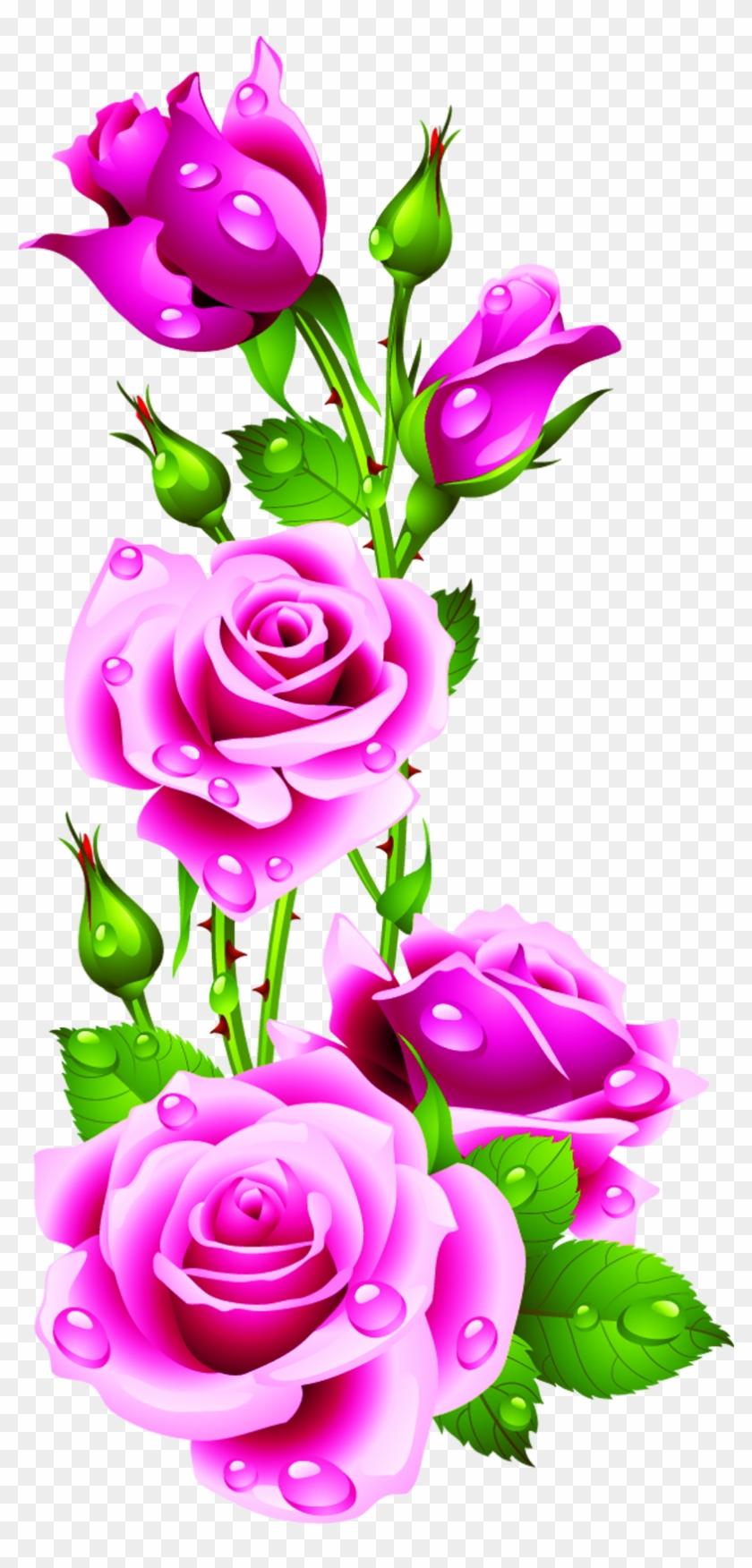 Pink Flowers Clip Art Drops Petals - Rose Flower Pink Border, HD Png ...
