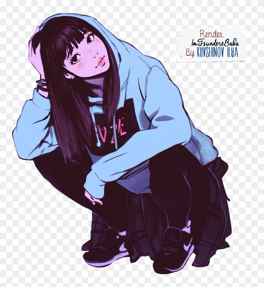 Girls Transparent Aesthetic - Hoodie Anime Cool Girl, HD Png Download -  850x850(#2480622) - PngFind