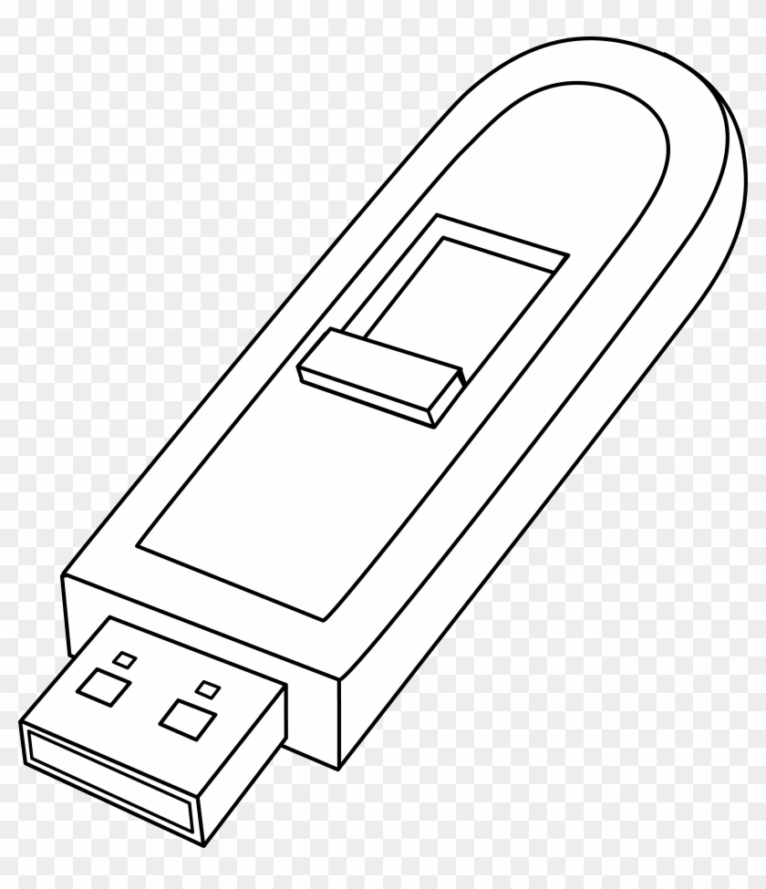 Usb Flash Clipart Outline Pendrive Black And White, HD Png Download