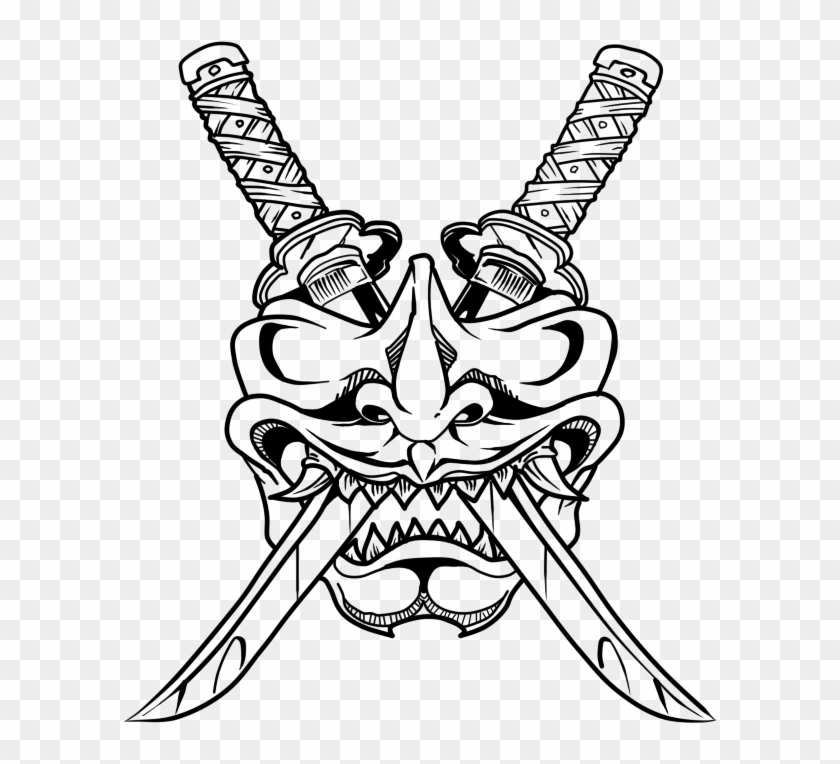 Oni Drawing Samurai Huge Freebie Download For Powerpoint - Simple Samurai  Mask Tattoo, HD Png Download - 595x684(#2673300) - PngFind