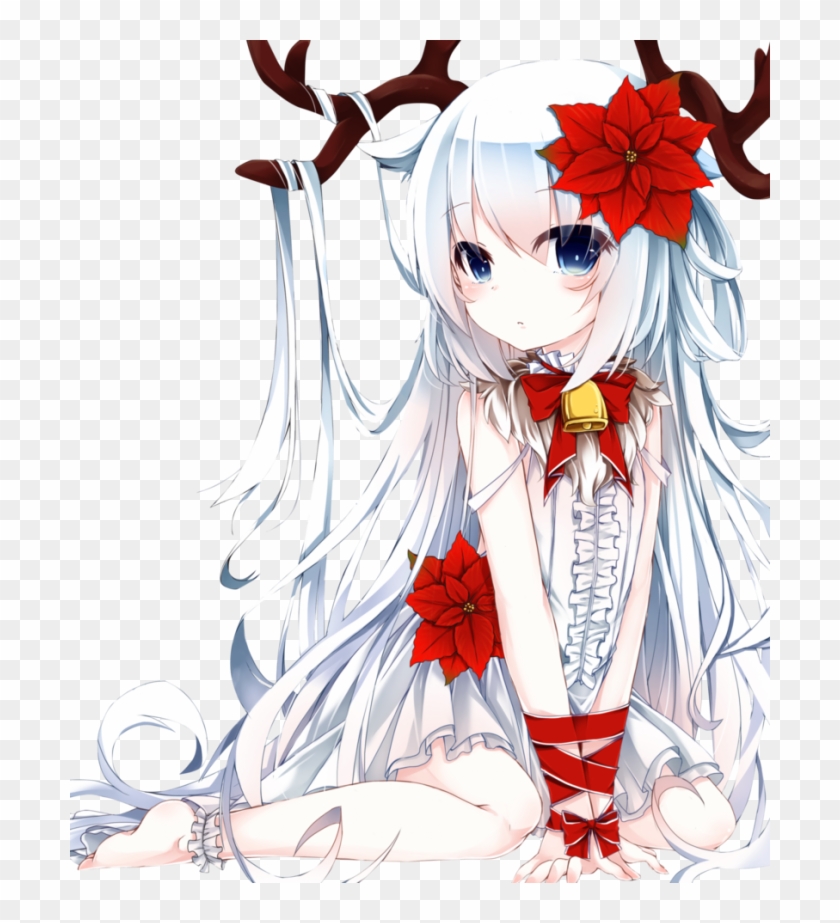 Anime Girl Christmas White Hair, HD Png Download - 700x843(#2897172) -  PngFind