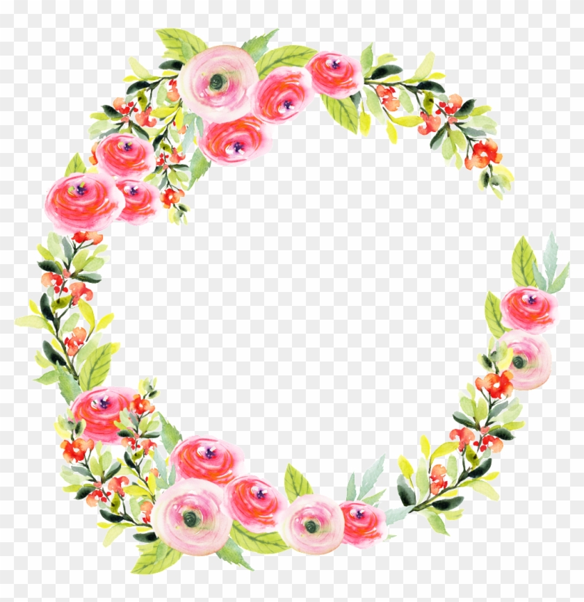 Fresh Pink Flower Hand Painted Garland Decorative Element - Wreath, HD