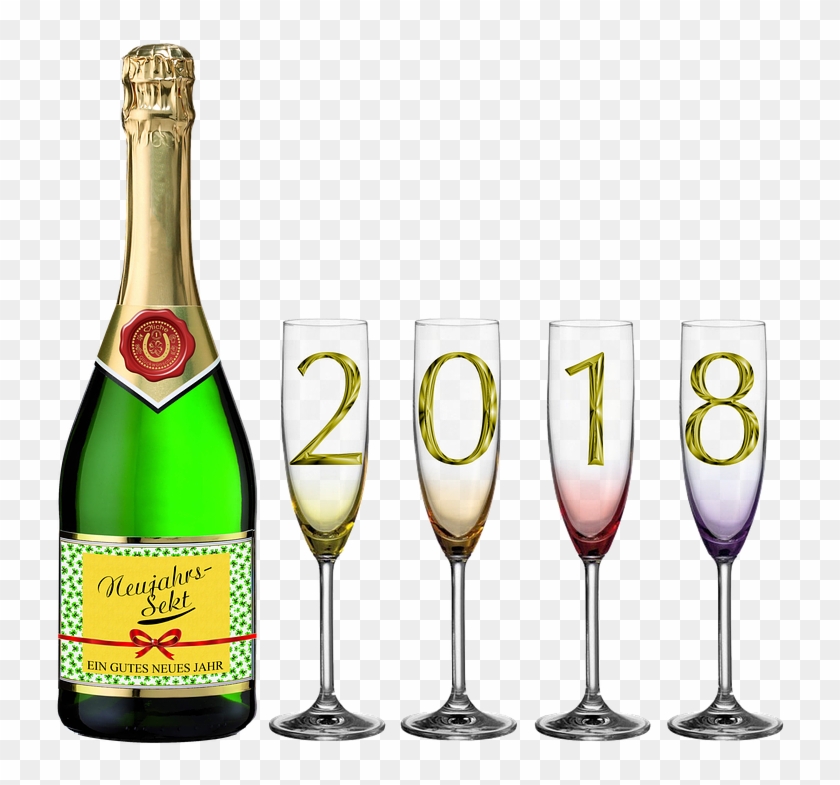 Bottle Of Sparkling Wine, Champagne Glasses - Png Happy New Year 2018,  Transparent Png - 960x705(#31354) - PngFind