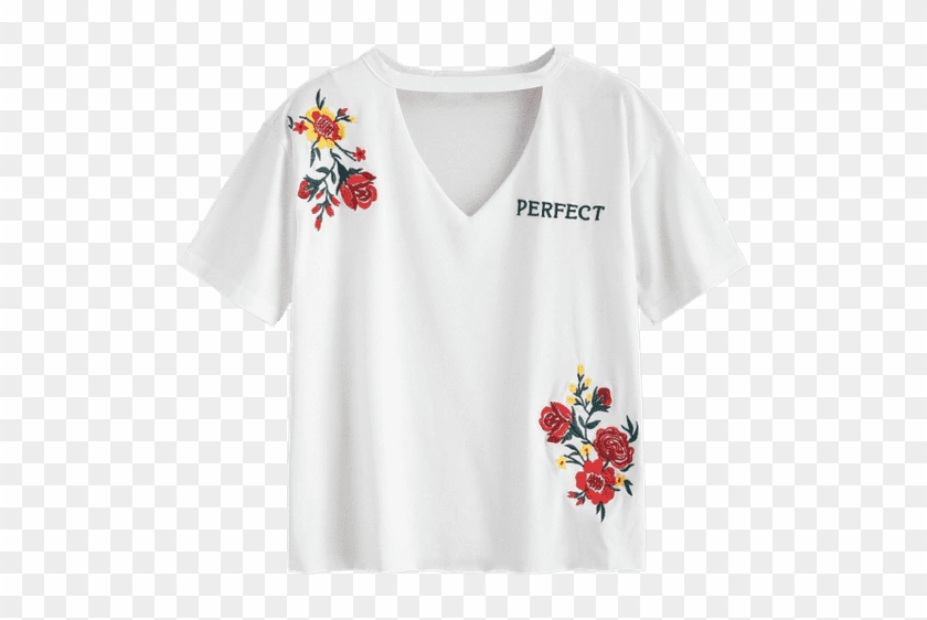 Choker Embroidered T Shirt White - Active Shirt, HD Png Download ...