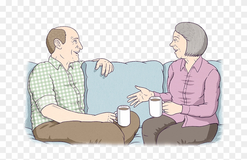 Two Old People Are Sitting On A Couch, Talking - Old People Talking Cartoon,  HD Png Download - 709x483(#324283) - PngFind