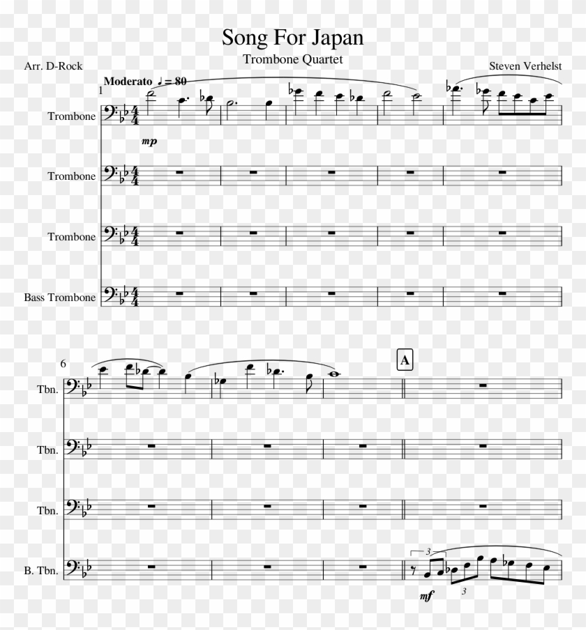 Song For Japan Trombone Quartet Sheet Music For Trombone We Are Number One Alto Sax Sheet Music Hd Png Download 850x1100 Pngfind