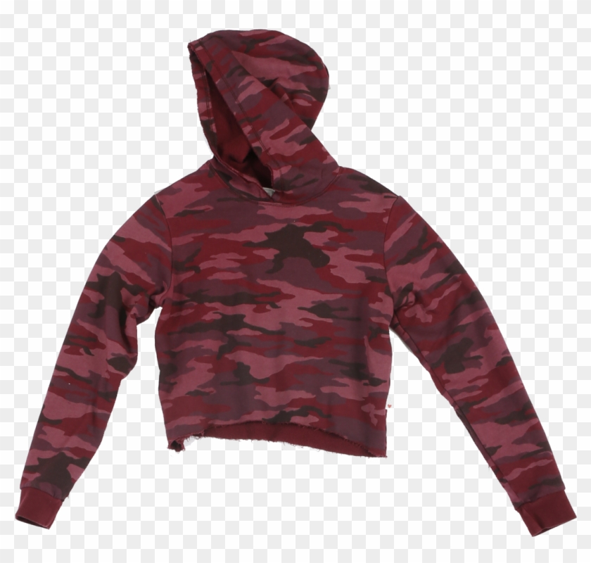 Dk Burgundy Camo Print Fleece Cotton Long Sleeve Hooded - Hoodie, HD Png Download - 1155x1088 