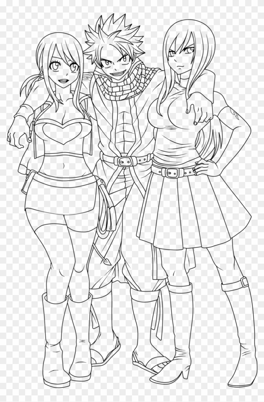 Fairy Tail Lineart Natsu With Lucy And Erza By Natsu9555