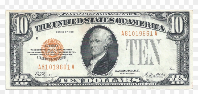 Dollar Clipart $10 - 1928 $10 Gold Certificate, HD Png Download