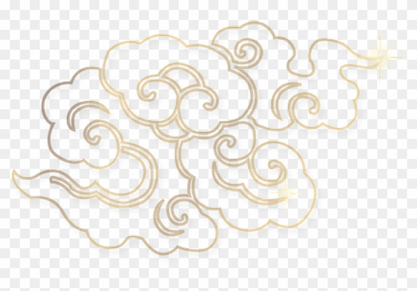 hand drawn chinese style clouds illustration on transparent