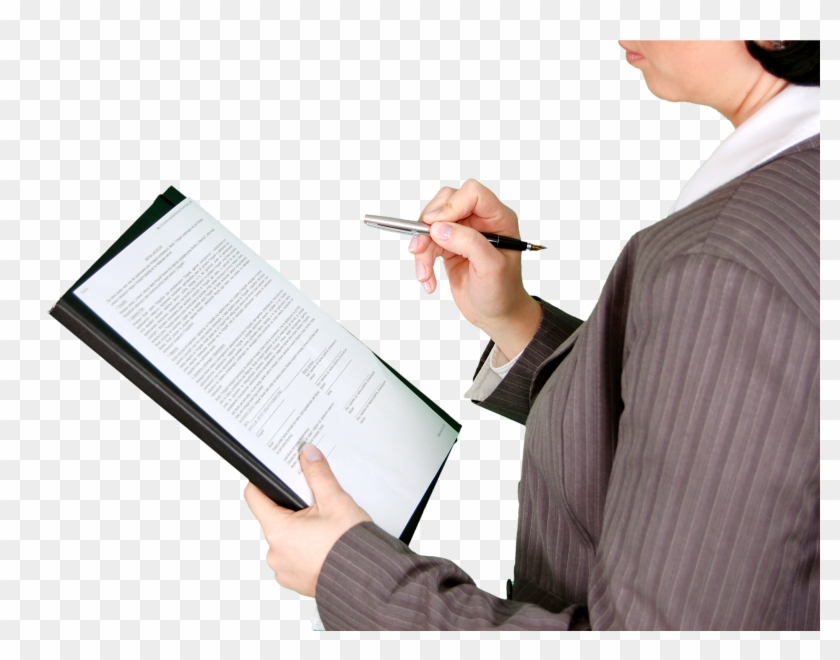 Woman Reading Trough A Paper Document - Person Signing Paper Png ...