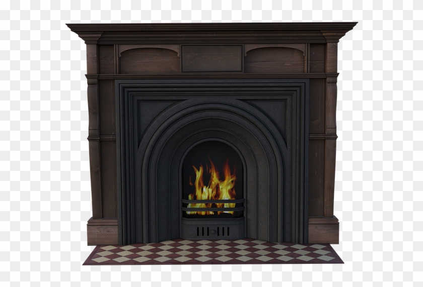 Brown Fireplace Wooden Fire Ceramic Tiles Rustic Hearth Hd Png