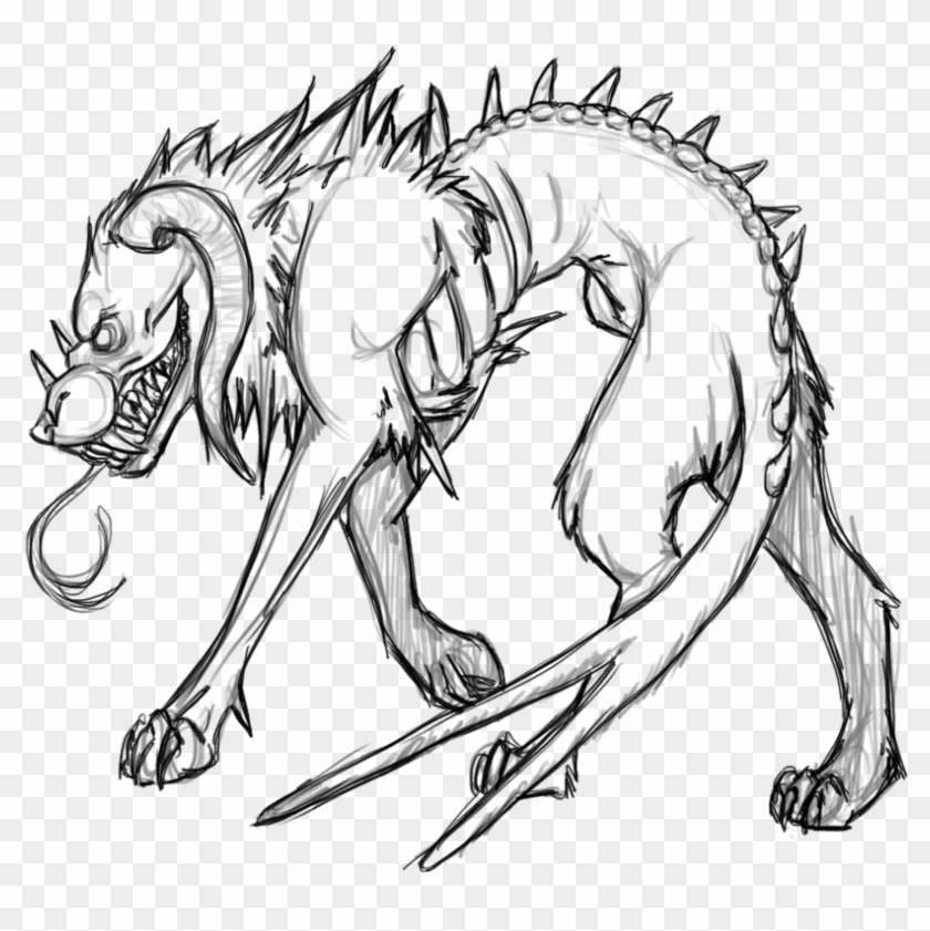 Clip Art Royalty Free Library Hellhound Sketch - Drawings Of A Hellhound, H...