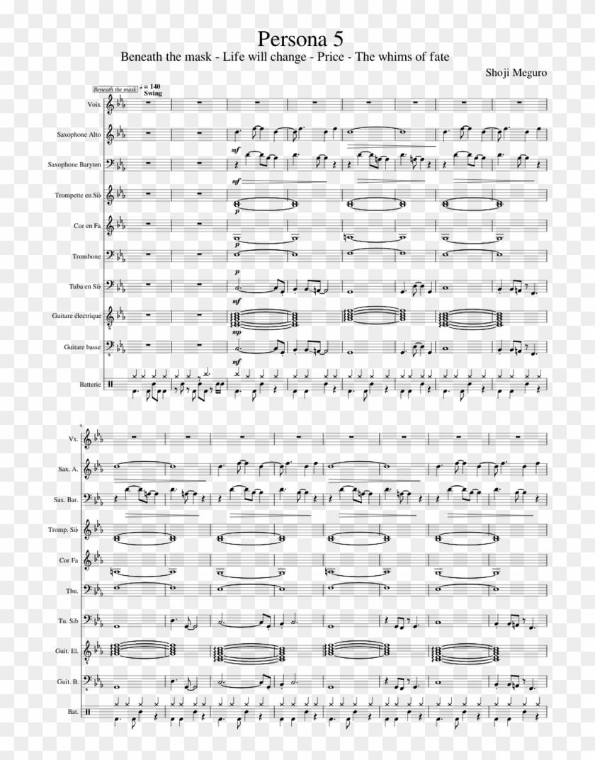Persona 5 Sheet Music For Piano Alto Saxophone Baritone Sheet Music Hd Png Download 850x1100 3849527 Pngfind