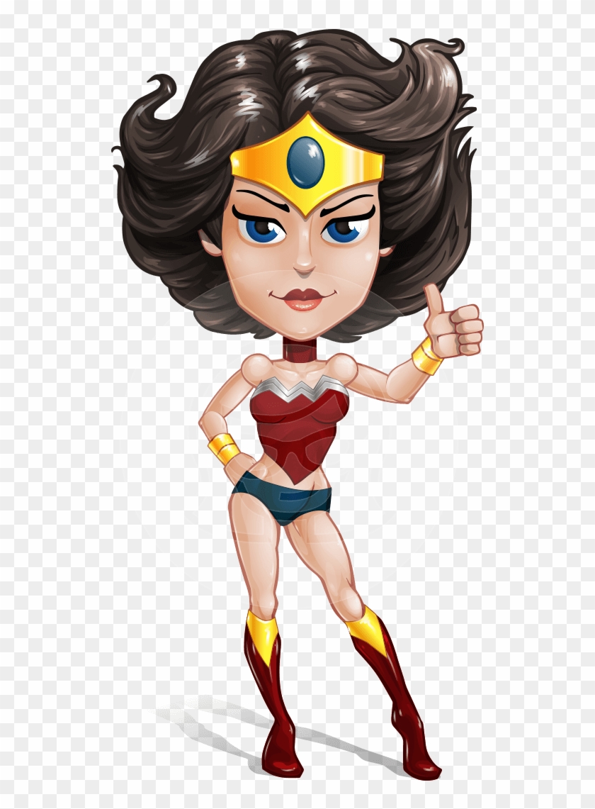 Cute Cartoon Girl Superhero Vector Character Aka Lady - Wonder Woman Thumbs  Up, HD Png Download - 691x1060(#3905397) - PngFind
