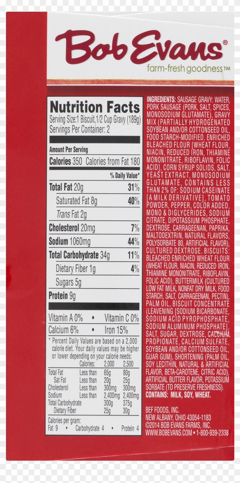 Bob Evans Nutrition Chart