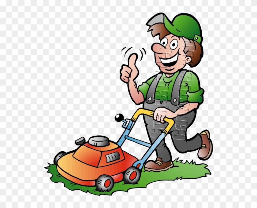 Gardener Handyman Using Push Mower Tondeuse A Gazon Dessin Hd Png Download 600x600 Pngfind