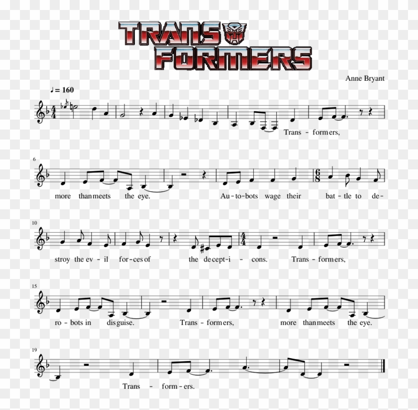 Transformers G1 80's Cartoon Theme Song - Sheet Music, HD Png Download -  850x1100(#4204994) - PngFind