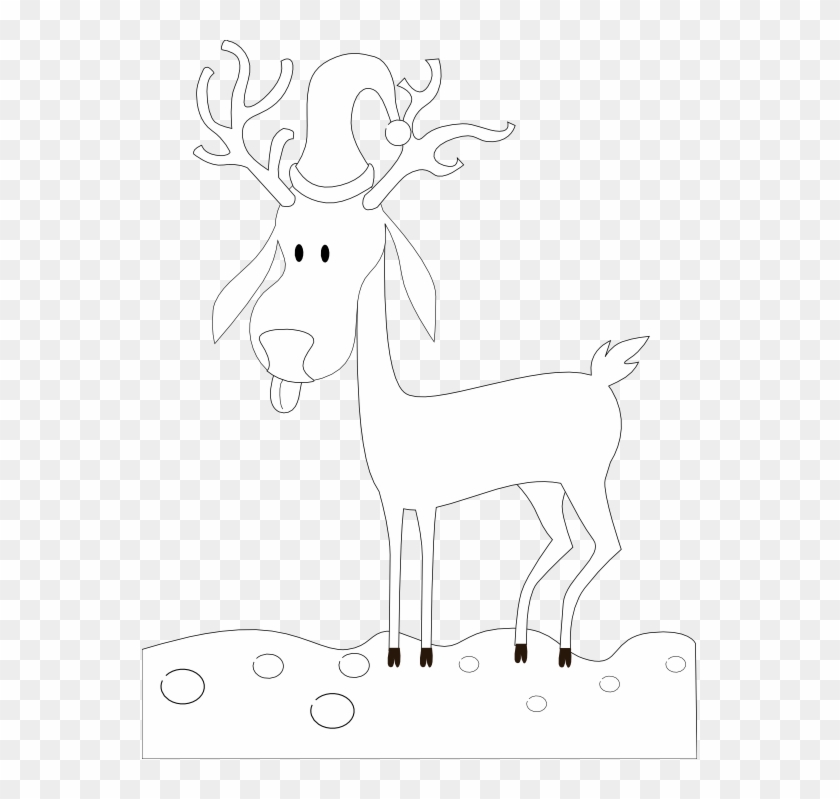 Kablam A Cartoon Reindeer Black White Line Art Scalable - White Reindeer  Black Background, HD Png Download - 555x719(#4238140) - PngFind