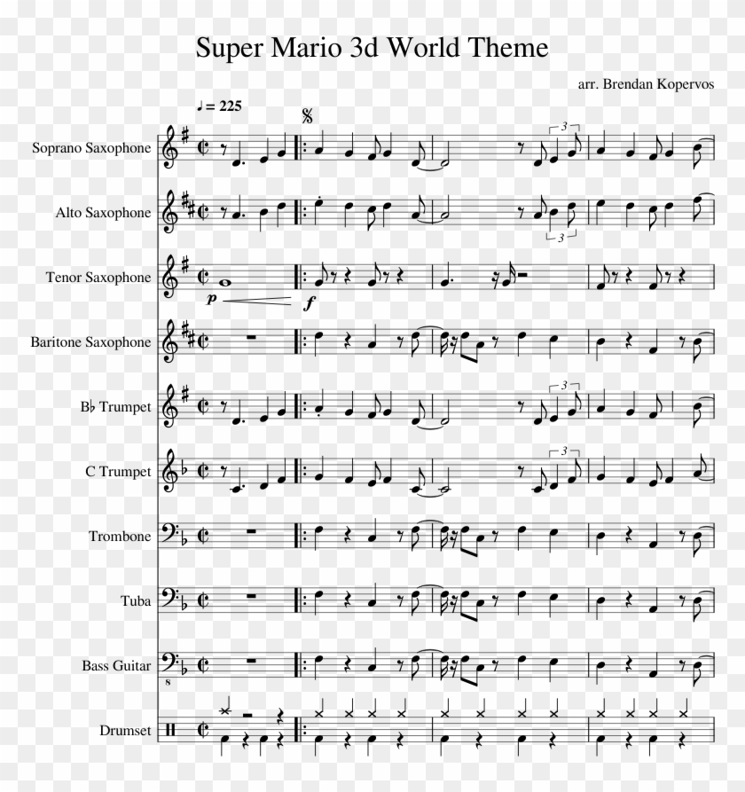 Super Mario 3d World Theme Sheet Music Composed By Star Spangled Banner Flute Marching Band Hd Png Download 850x1100 4331152 Pngfind