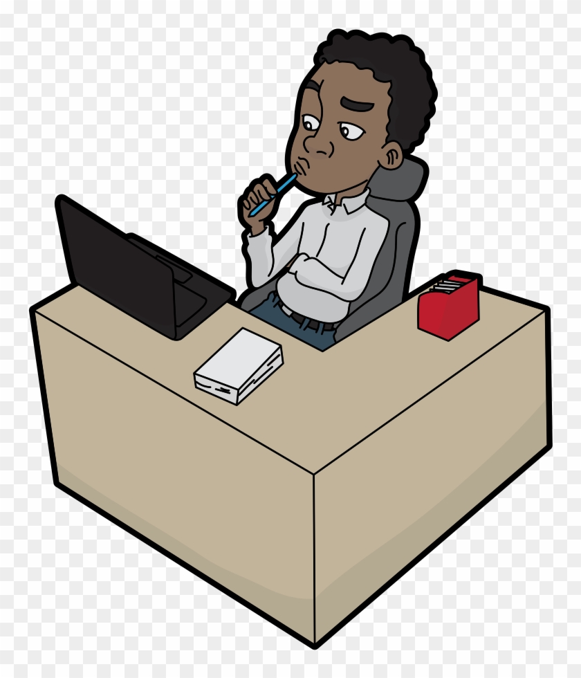 Thinking Black Cartoon Guy Using A Computer Cartoon Hd Png