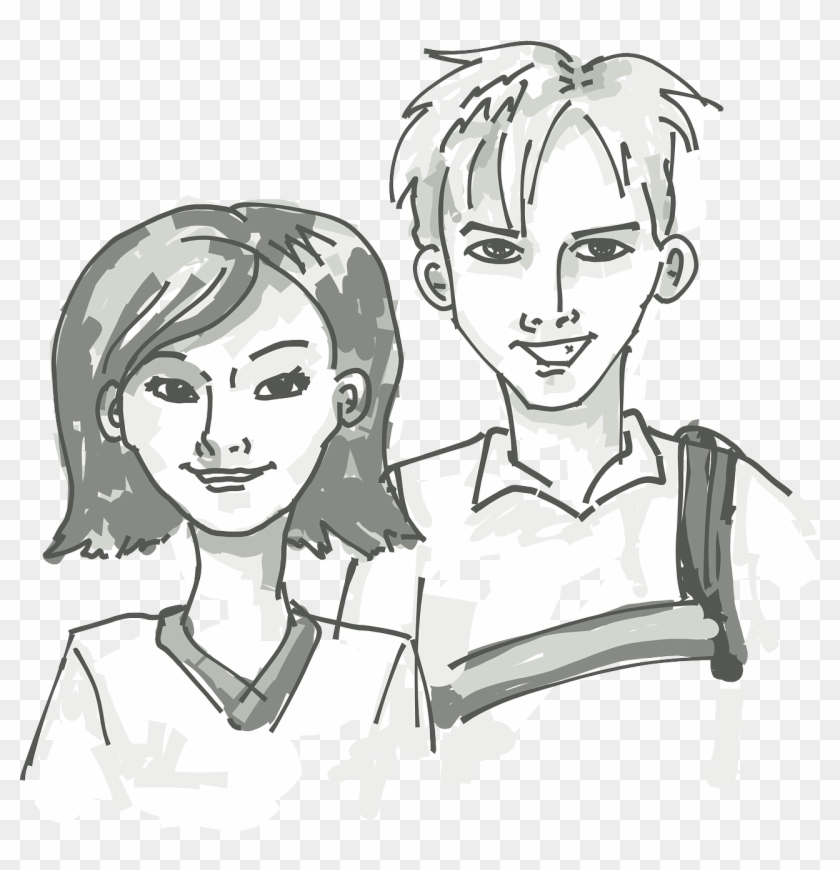 Animes And Cartoons - Brother And Sister Clipart Black And White, HD Png  Download - 728x720(#4693604) - PngFind