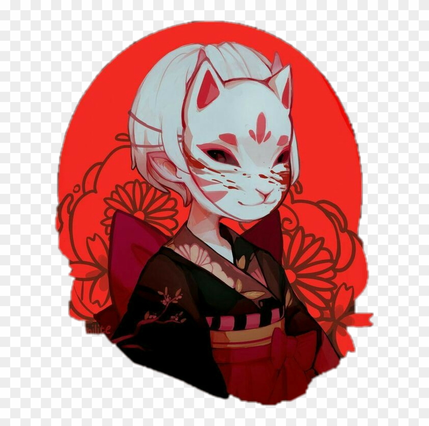Anime Girl Wearing Kitsune Mask