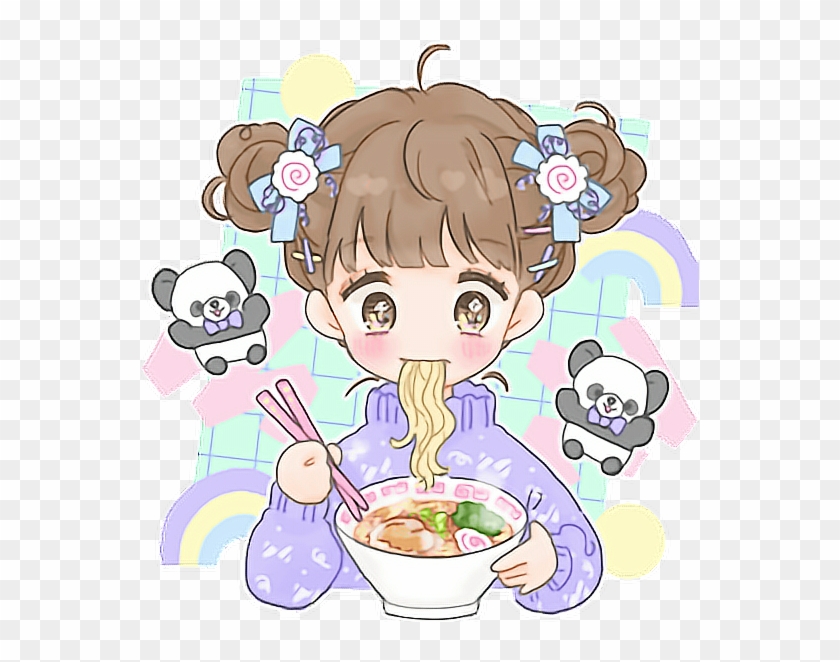 Cute Kawaii Fancysurprise Anime Eating Ramen Pastelcolo - Ramen Anime  Eating Food, HD Png Download - 558x582(#4797977) - PngFind