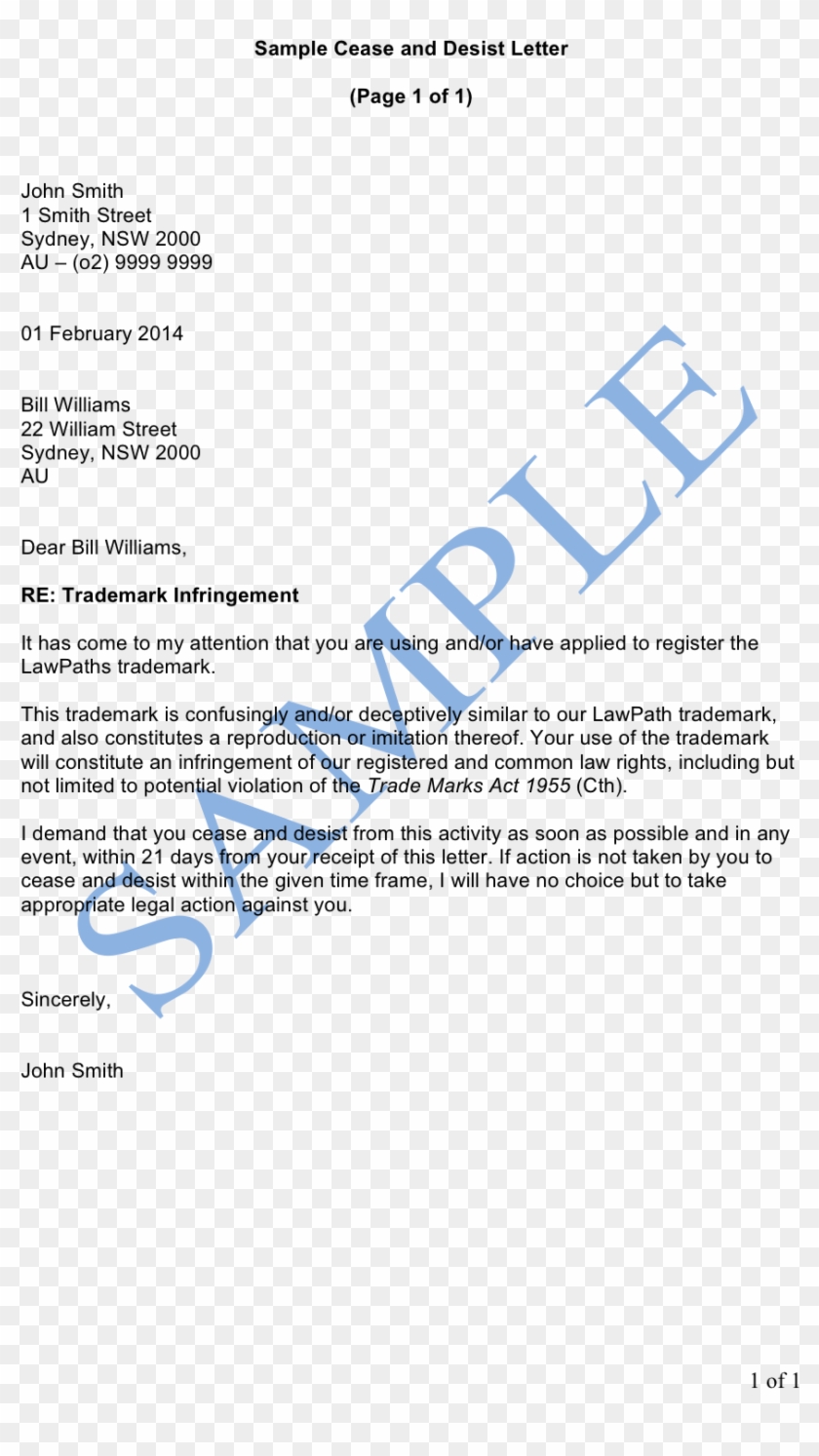 Sample Cease And Desist Letter To Former Employee Collection - Letter