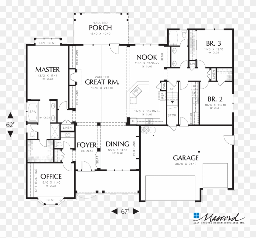Main Floor Plan Of Mascord Plan 22157a - House Plans, HD Png Download