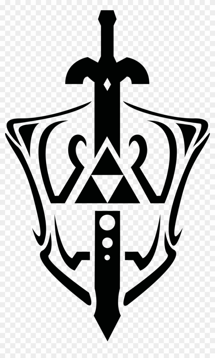 Triforce And Master Sword Tattoo Design Of - Sword And Shield Tribal Tattoo,  HD Png Download - 900x1455(#509609) - PngFind