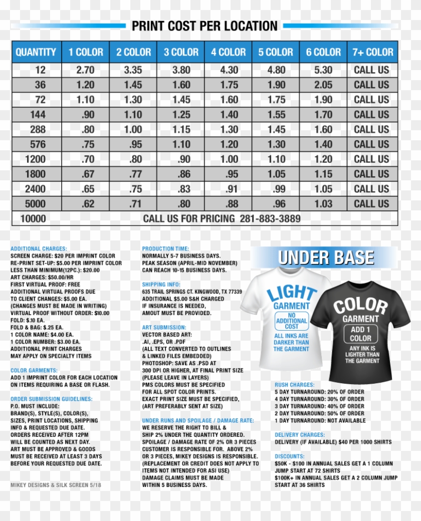 Custom T shirt Price List Template
