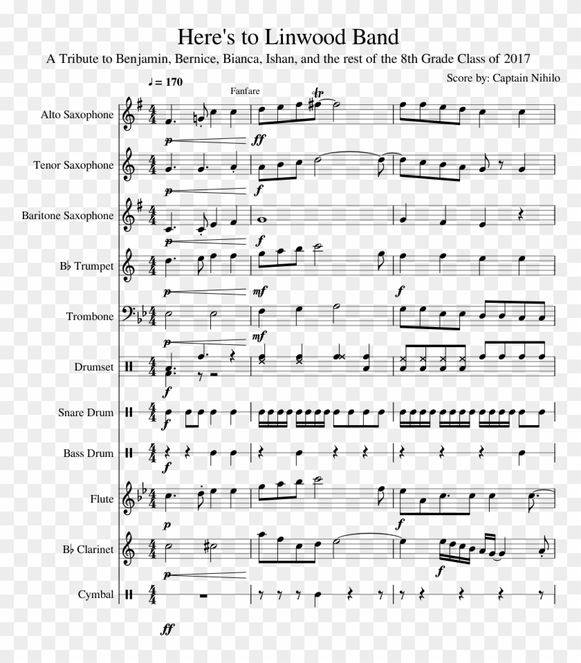 Here'S To Linwood Band - Baby Shark Alto Sax Sheet Music, HD Png.